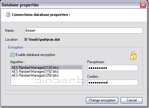 puttycm enable database encryption